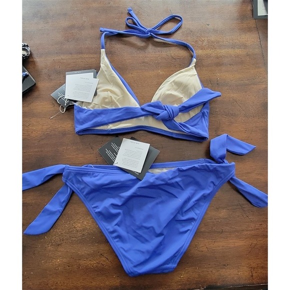 NWT Echo S Blue Bikini Halter Top & Tie Side Bottom 123282 - Picture 2 of 2